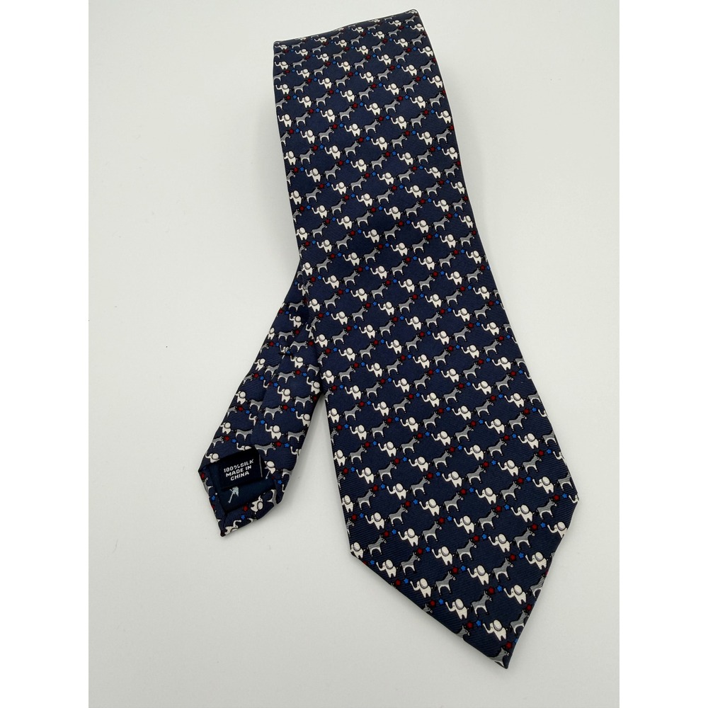 Men's Navy Elephant Donkey Political Novelty Tie NWT 59" x 3"
